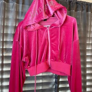 Medium pink cropped velour zip up with rhinestone “babygirl”